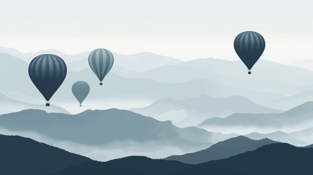 Hot air balloon wallpaper mural | Hot air balloons and mountains - Carving wallpaper