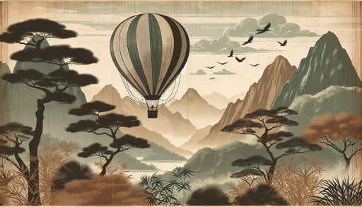 Hot air balloon wallpaper mural | Lost in neutral toned mountain reliefs - Carving wallpaper
