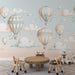 Hot air balloon wallpaper mural | Pink and blue clouds, children's room - Carving wallpaper