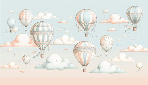 Hot air balloon wallpaper mural | Pink and blue clouds, children's room - Carving wallpaper