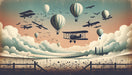 Hot air balloon wallpaper mural | Plane and balloon overlooking grassland - Carving wallpaper