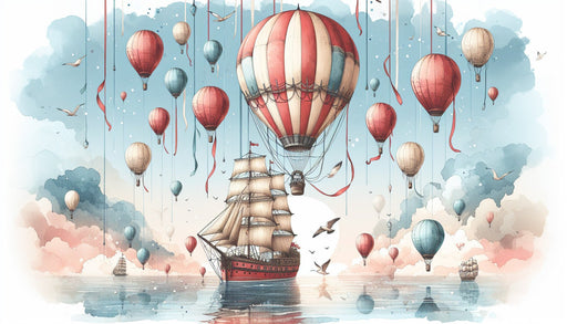 Hot air balloon wallpaper mural | Sailing boats and colorful hot air balloons - Carving wallpaper