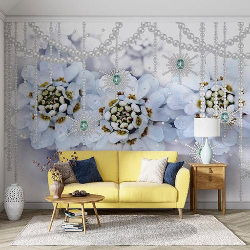 Huaben Wallpaper Mural | Fresh and Romantic Mural Decorated with Flowers and Pearls - Carving wallpaper