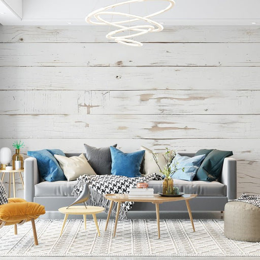 Imitation wood wallpaper mural | Old white paneling - Carving wallpaper