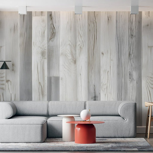 Imitation wood wallpaper | White and gray vertical paneling - Carving wallpaper