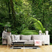 Immerse in Emerald | Deep Jungle Wallpaper Mural | Luxe Nature Décor | Transform Any Room! - Deep green forest mural backdrop in modern living room with lush tropical plants and serene sanctuary vibes