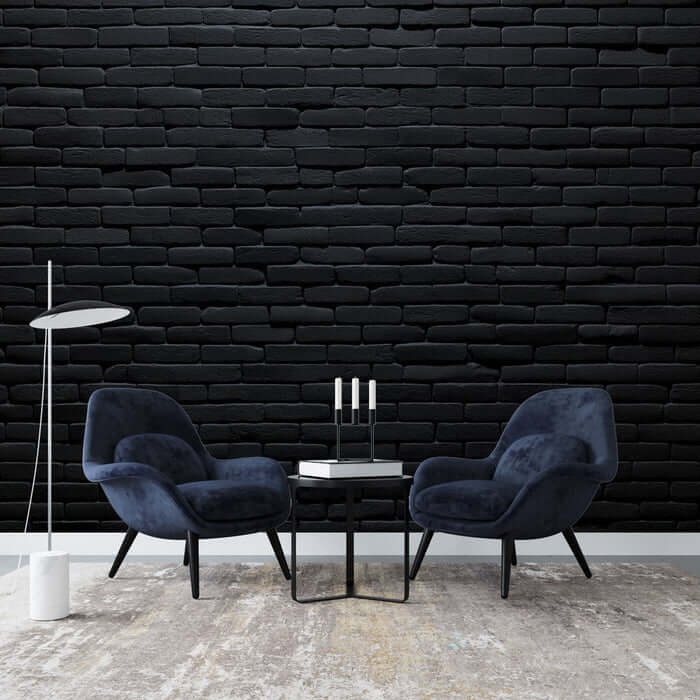 Black brick wall wallpaper mural | Industrial style living room studio decorative wall