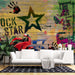 Industrial style graffiti wallpaper | Motorcycle graffiti aesthetic decoration - vivid wall mural with motorcycle, star, rock symbols and Livehouse vibe