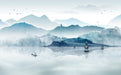 Ink landscape mural | Landscape reflection wallpaper - Carving wallpaper