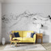 Ink landscape wallpaper mural | Black and white flying birds - Carving wallpaper
