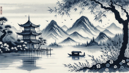 Ink landscape wallpaper mural | Watercolor style - Carving wallpaper