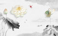 Ink Lotus Wallpaper Mural | Lotus Dragonfly - Carving wallpaper