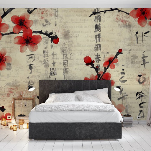 Ink plum blossom art wallpaper mural | Chinese plum blossom calligraphy - Carving wallpaper