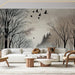 Ink Snow Landscape Wallpaper Mural | Black and White Tree Silhouettes - Carving wallpaper