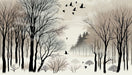 Ink Snow Landscape Wallpaper Mural | Black and White Tree Silhouettes