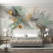 Ink style wallpaper mural | Abstract art with green, gray, and gold color schemes - Carving wallpaper