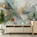 Ink style wallpaper mural | Abstract art with green, gray, and gold color schemes - Carving wallpaper