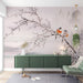 Ink wash flower and bird wallpaper mural | playful birds on tree branches - Carving wallpaper