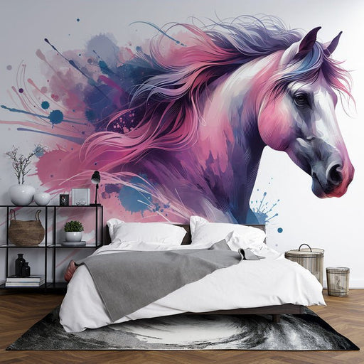 Ink wash horse wallpaper mural | Watercolor horse - Carving wallpaper