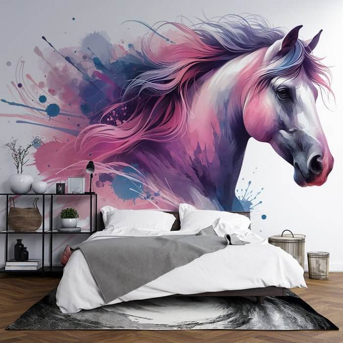 Ink Wash Horse Wallpaper Mural | Watercolor Horse Art | Elegant Décor for Living Room & Bedroom