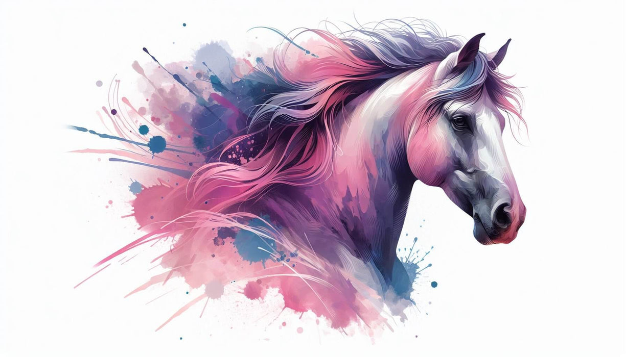 Ink Wash Horse Wallpaper Mural | Watercolor Horse Art | Elegant Décor for Living Room & Bedroom - Vibrant watercolor horse mural with ink wash splashes, ideal for stylish living rooms and bedrooms