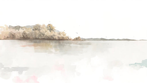 Ink wash landscape lake wallpaper mural | Mountains and trees - Carving wallpaper