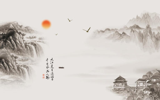 Ink wash landscape wallpaper mural | Ancient charm and charm - Carving wallpaper