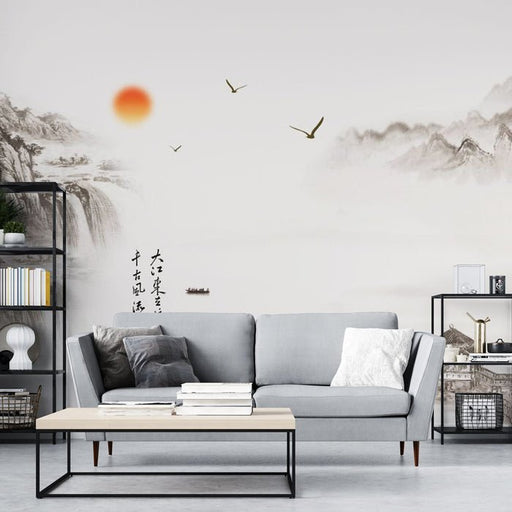 Ink wash landscape wallpaper mural | Ancient charm and charm - Carving wallpaper