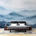 Ink wash landscape wallpaper mural wall | Clouds and mist swirling in the mountains - Carving wallpaper