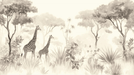 Ink wash style animal wallpaper mural | Giraffe jungle pattern - Carving wallpaper