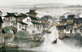 Ink wash style wallpaper mural | Ink wash Jiangnan water town style painting - Carving wallpaper