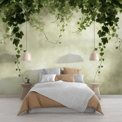 Ivy hanging vine wallpaper mural | Vine branches and leaves falling freely - Carving wallpaper