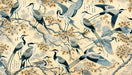 Japanese bird wallpaper mural | Crane and Japanese characters - Carving wallpaper