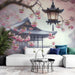 Japanese cherry blossom wallpaper mural | Ancient architecture, lanterns - Carving wallpaper