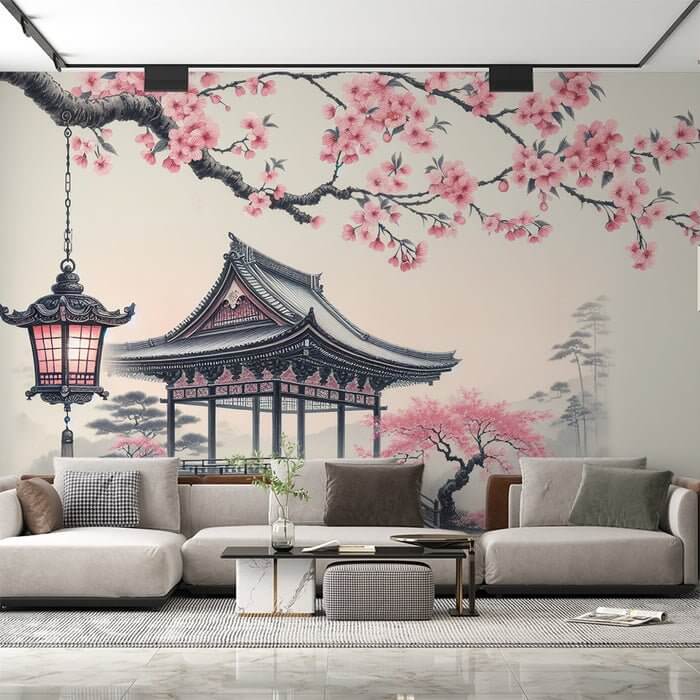 Japanese cherry blossom wallpaper mural | Zen Pavilion Decor — Carving ...