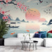 Japanese Cherry Wallpaper Mural | Sunset and Tranquil Mountain Lakes - Carving wallpaper