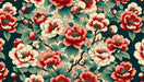 Japanese floral wallpaper mural | Camellia retro style - Carving wallpaper