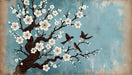 Japanese Flower and Bird Wallpaper Mural | Plum Blossom and Flying Bird - Carving wallpaper
