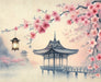 Japanese Garden Cherry Blossom Wallpaper Mural | Lanterns - Carving wallpaper