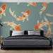 Japanese Koi Wallpaper Mural | Light Blue Background - Carving wallpaper