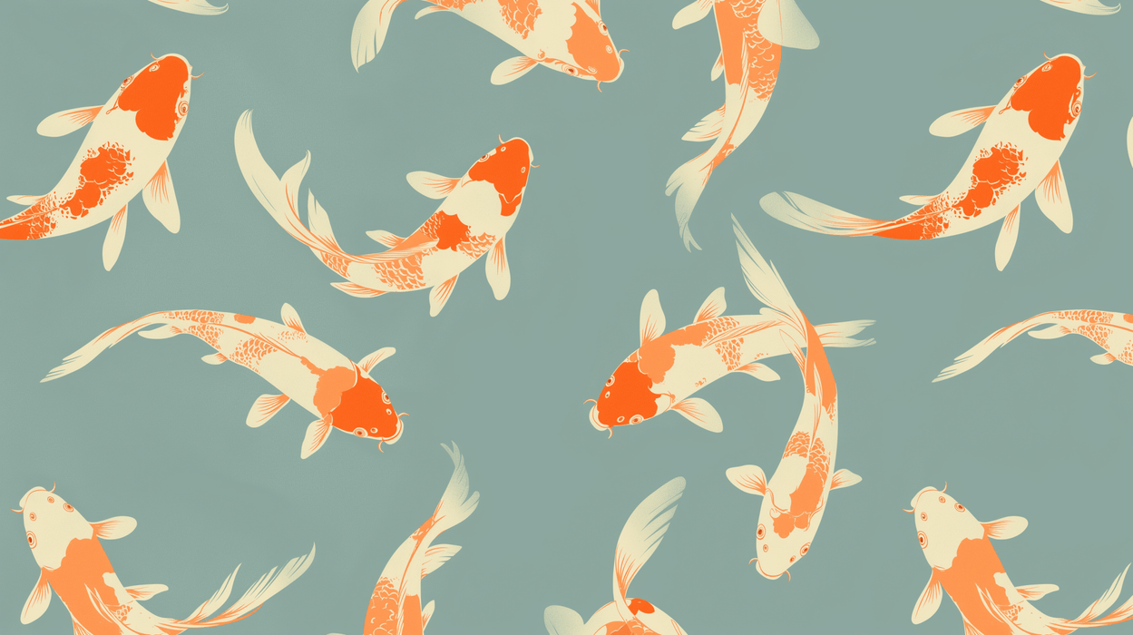 Japanese Koi Wallpaper Mural | Light Blue Background - Carving wallpaper