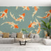 Japanese Koi Wallpaper Mural | Light Blue Background - Carving wallpaper