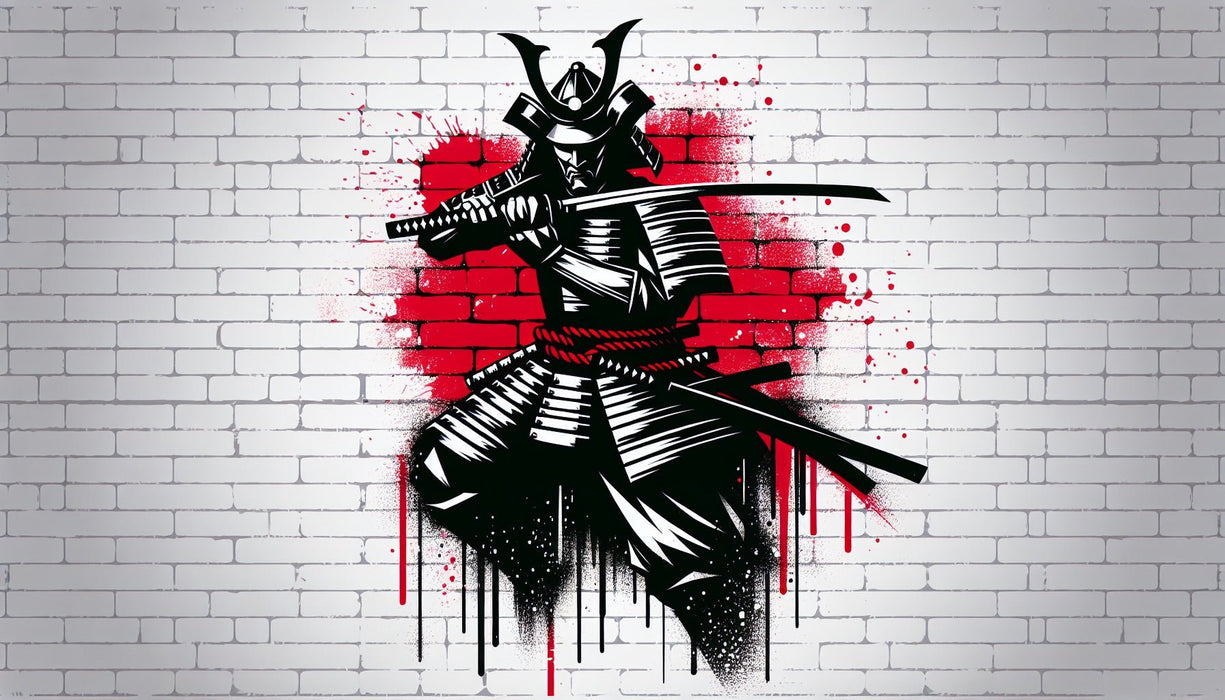 Japanese Samurai Wallpaper Mural | Black, White, and Red - Carving wallpaper