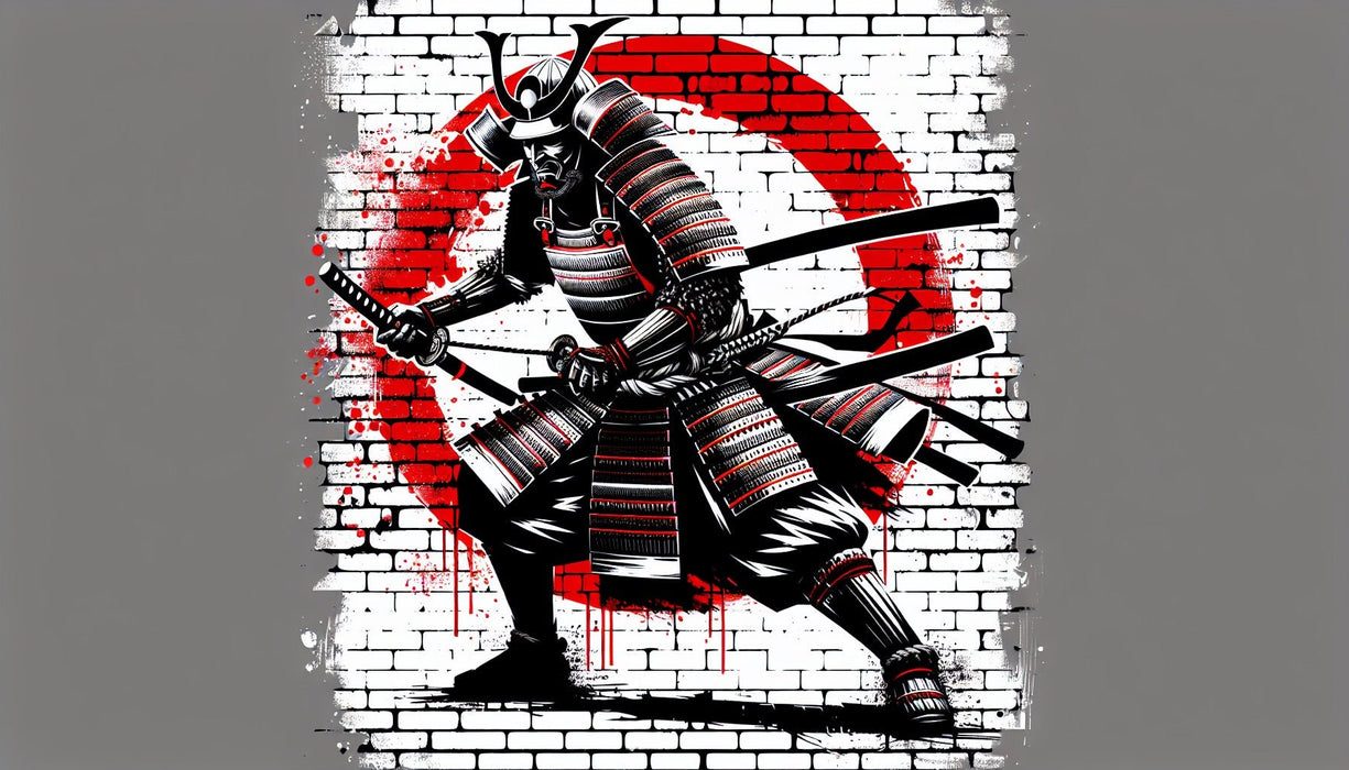 Japanese Samurai Wallpaper Mural | Black, White, and Red Brick Walls - Carving wallpaper