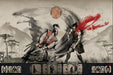 Japanese Samurai Wallpaper Mural | Japanese Samurai Duel, Ink Style Battle Mural - Carving wallpaper