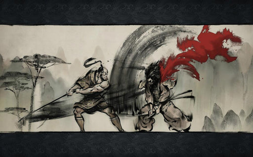 Japanese Samurai Wallpaper Mural | Samurai Duel - Carving wallpaper