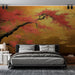 Japanese style maple leaf wallpaper mural | Golden brown tone art painting - Carving wallpaper