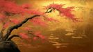 Japanese style maple leaf wallpaper mural | Golden brown tone art painting - Carving wallpaper
