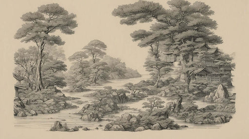 Japanese Ukiyo-e Forest Wall Mural – Zen Landscape Peel & Stick Wallpaper