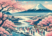 Japanese ukiyo-e Fuji cherry blossom wallpaper | Living room and bedroom decorative wall